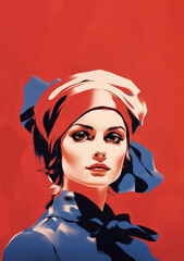 French patriotic vintage poster, portraying Marianne tricolor, symbolizing liberty, feminism, and revolution.