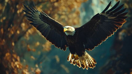 Obraz premium Text Veterans day, Honoring all who served. American Bald Eagle flying on US flag background
