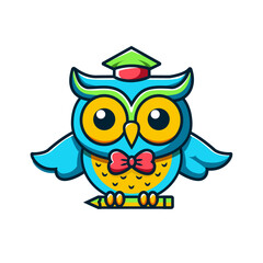 Vector illustration for children's t-shirt. Cute owl in academic hat and holding pencil. Design for textile, paper, fabric, children's clothing