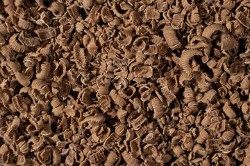 Grated natural organic chocolate shavings macro