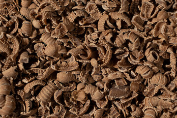 Grated natural organic chocolate shavings macro