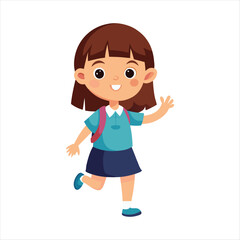 School Kid Happily Going School Vector