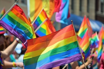LGBTQ Pride. Colorful Rainbow Flags Waving at Equality Festival