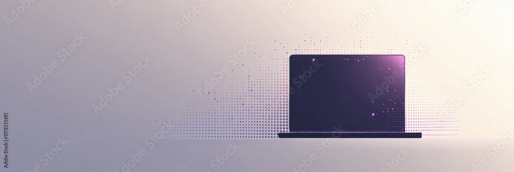Leinwandbilder a sleek laptop with pixel elements sits on a clean desk, illuminated gently as evening descends, cre