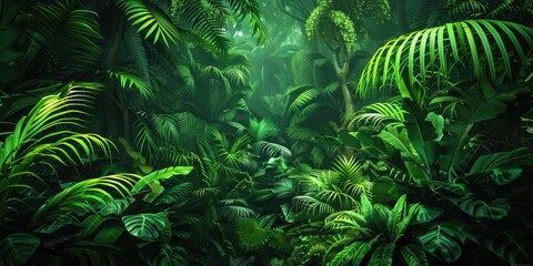 Fototapeta premium Lush Jungle: Mysterious Greenery and Solitude in Tropical Paradise