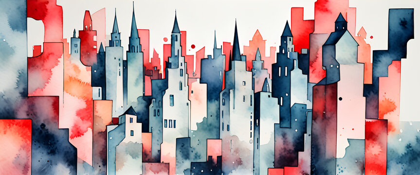 illustrazione sfondo con veduta agglomerato di edifici astratti a tema geometrico surreale