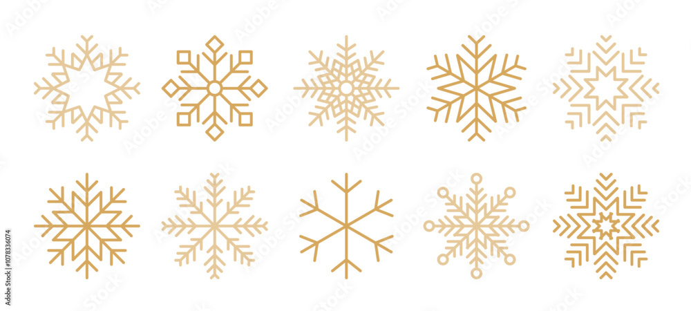 Poster new year or christmas border with gold snowflakes pattern isolated on transparent background. editab