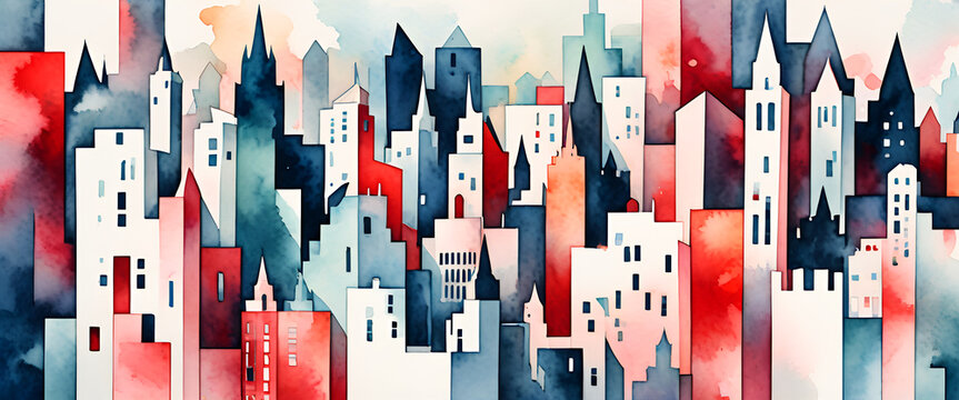 illustrazione sfondo con veduta agglomerato di edifici astratti a tema geometrico surreale