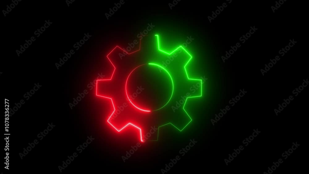 Poster red and green color icon gear rotation for your business neon line gear and networking system gear i
