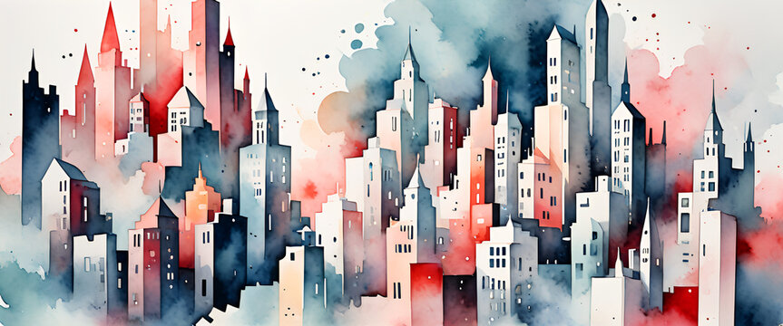 illustrazione sfondo con veduta agglomerato di edifici astratti a tema geometrico surreale