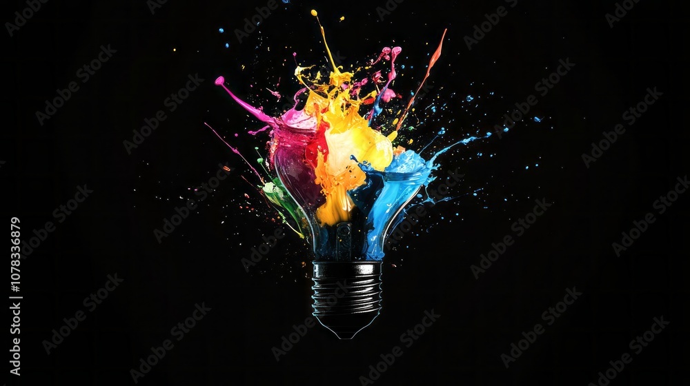 Poster a colorful light bulb with a splash of paint on it