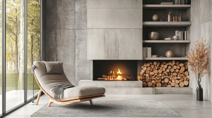 Cozy Living Room with Fireplace and Chaise Lounge