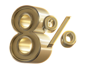 Discount 8 Percent Off Sale Gold Number 3D Render