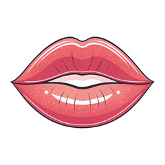 Obraz premium An illustration of red lips, glossed and shiny, with a slightly different expression. Suggests glamour, beauty, or flirtation, set against a transparent background