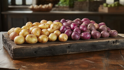 色とりどりのじゃがいもが並ぶカラフルな展示