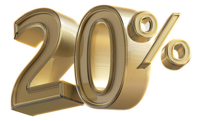 Discount 20 Percent Off Sale Gold Number 3D Render