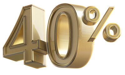 Discount 40 Percent Off Sale Gold Number 3D Render