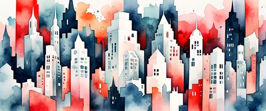 illustrazione sfondo con veduta agglomerato di edifici astratti a tema geometrico surreale