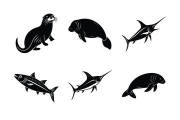 Animal of Ocean vector silhouette bundle set