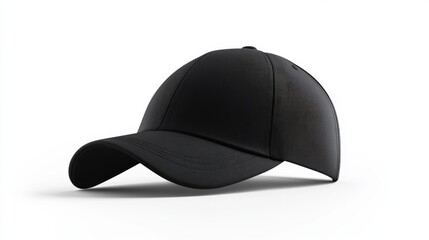 Fototapeta premium Black Baseball Cap with Curved Bill on White Background