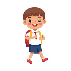 School Kid Happily Going School Vector
