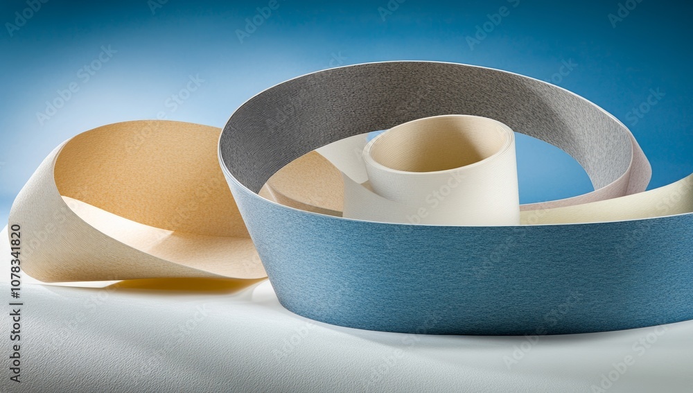 Poster close-up of curved surface design with geometric patterns and shades of blue in architectural struct