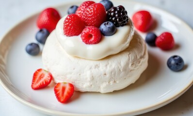 Delicious pavlova with fresh berries