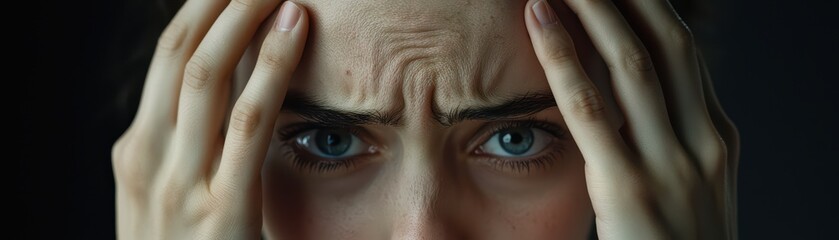 A close-up of a woman experiencing stress, showing her emotional turmoil and expressive facial features.