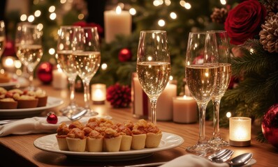 Elegant festive table setting with sparkling drinks