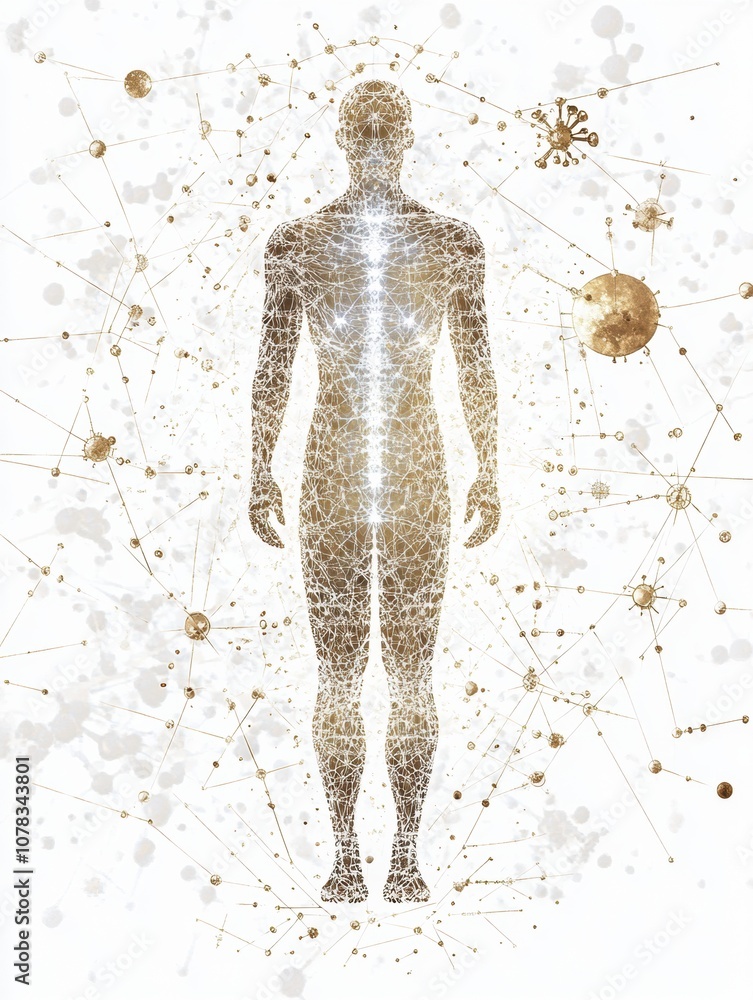 Leinwandbilder a luminous human silhouette surrounded by intricate molecules and diagrams, representing the interse