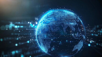 Obraz premium データネットワークに囲まれたデジタル地球