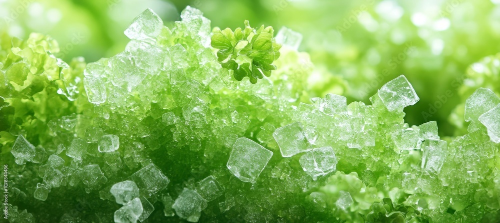 Poster emerald dream abstract macro of green gel texture with crystals and shallow depth of field