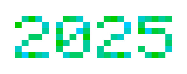 2025 retro pixel art number. Simple geometric design for decoration, sticker, banner, cover. Pixels Y2k trendy vector illustration.