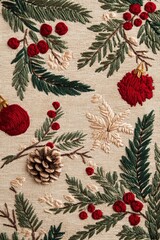 Festive Christmas Embroidery with Trees, Snowflakes, and Holiday Decorations