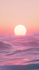Fototapeta premium Ocean waves with the sun setting in the background, a pink and blue gradient