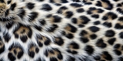 Close-Up of Black and White Leopard Fur Texture Abstract Background for Wildlife and Nature Photography, Perfect for Textures, Patterns, and Animal Art Projects