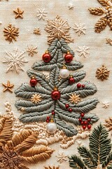 Festive Christmas Embroidery with Trees, Snowflakes, and Holiday Decorations
