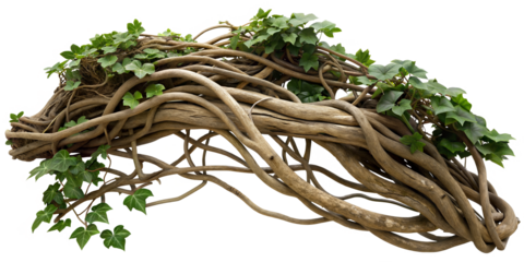 Collection of twisting climbing vine plant with green leaves (Ivy, Wisteria, Honeysuckle, Clematis, Passionflower, Trumpet Vine). PNG, isolated on transparent background with clipping path cutout