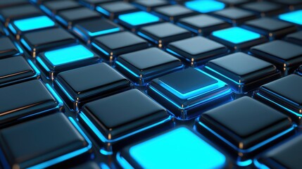 Fototapeta premium Close-up of black and blue glowing buttons arranged in a seamless pattern, visually striking and modern.