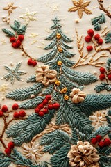 Festive Christmas Embroidery with Trees, Snowflakes, and Holiday Decorations