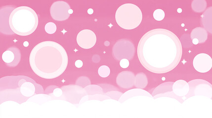 A whimsical pink background with varying sizes of soft circles and clouds, creating a dreamy, playful atmosphere.