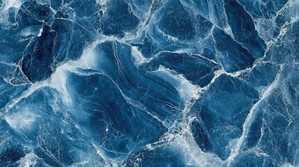 Naklejka premium Blue marble texture with ocean-inspired tones and fluid white lines, creating an elegant, flowing design