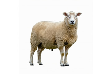 Fototapeta premium Full-body sheep standing on a white background.