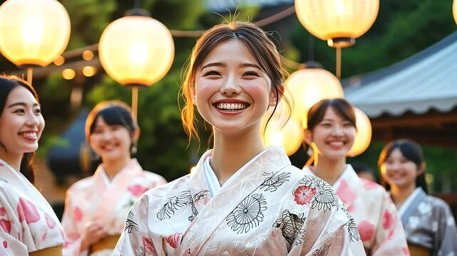 Japanese Festival Celebrating Culture with People in Yukata