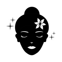 Facial Treatment Icon – Woman’s Face with Sparkles, Representing Spa, Beauty, and Skin Rejuvenation
