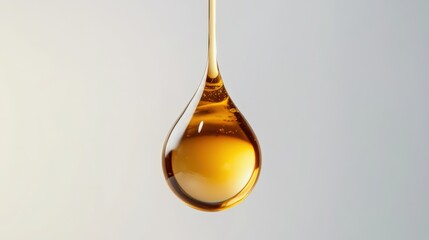 Fototapeta premium A Single Drop of Golden Liquid Hanging in Mid-Air