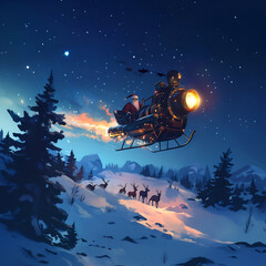 Naklejka premium Santa claus on a steampunk sleigh