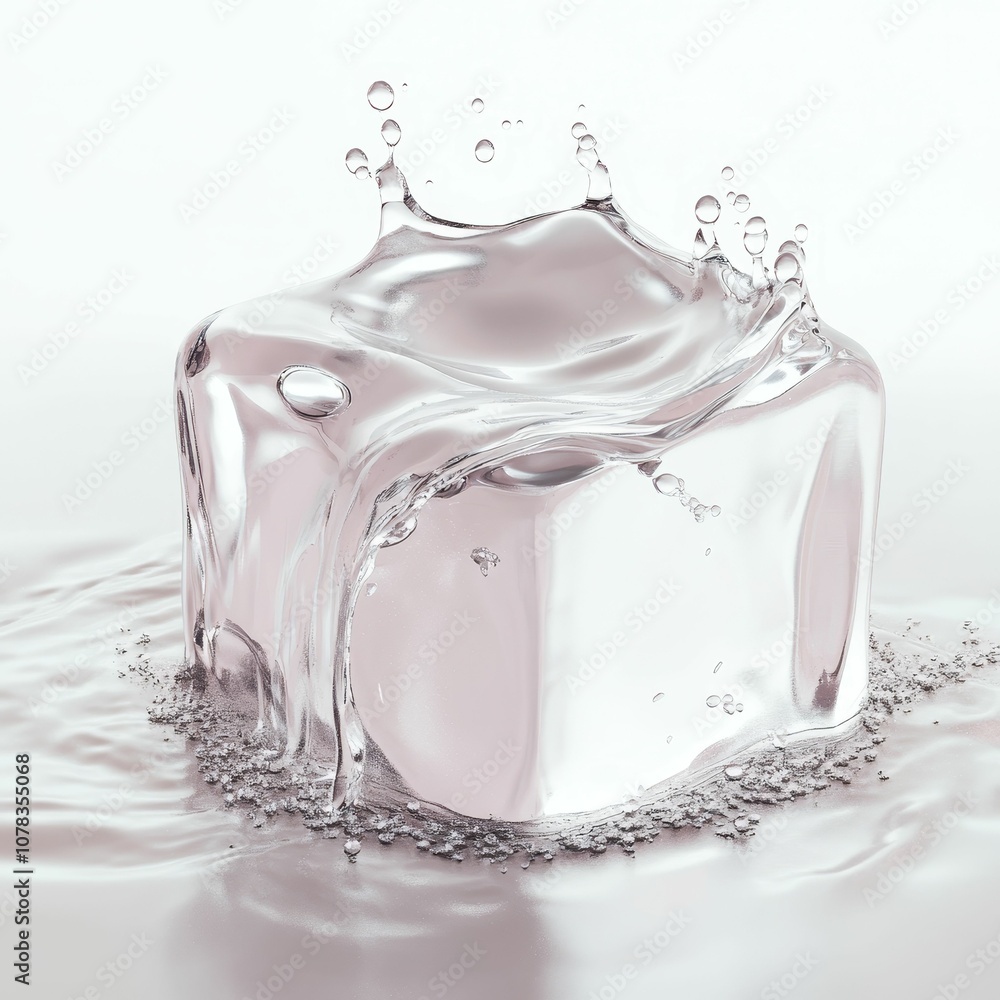 Poster ice cube splashing in water.