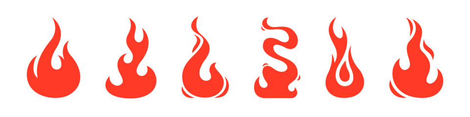 Fire icon. Flame vector set. Red blazing fire sign. Flammable isolated sign.