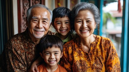 Fototapeta premium Grandparents and grandchildren joyfully celebrate Eid, showcasing love and unity
